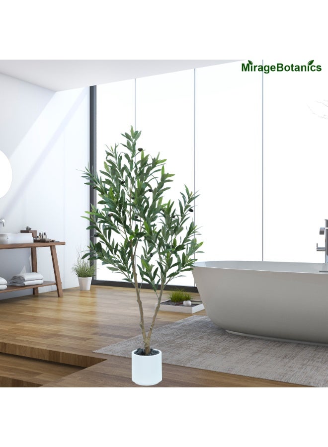 MirageBotanics Artificial Olive Trees Indoor,Faux Olive Tree 2 Trunks with White Planter Pot,Artificial Plants Lifelike Fruits for Office Meeting Room Living Room Indoor Outdoor Home Decor - Image 1